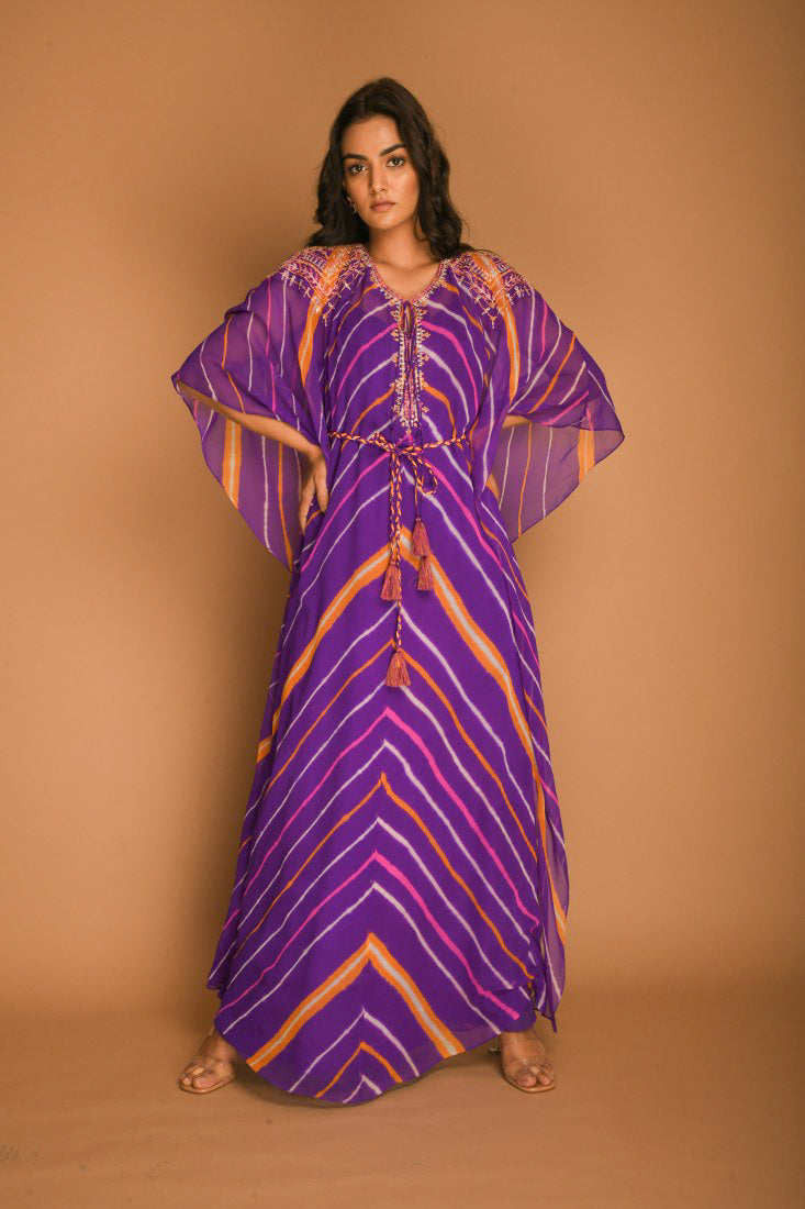 Purple orange leheriya kaftan K.Anshika Purple orange leheriya kaftan K.Anshika
