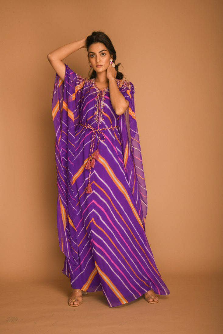 Purple orange leheriya kaftan