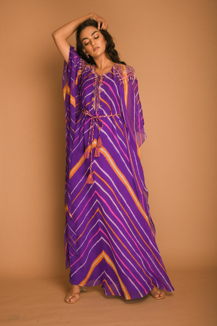 Purple orange leheriya kaftan