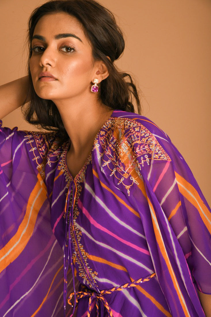 Purple orange leheriya kaftan