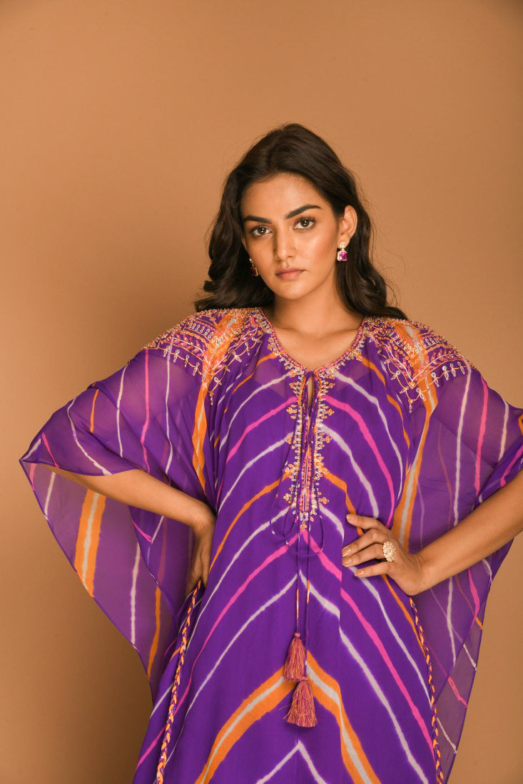Purple orange leheriya kaftan