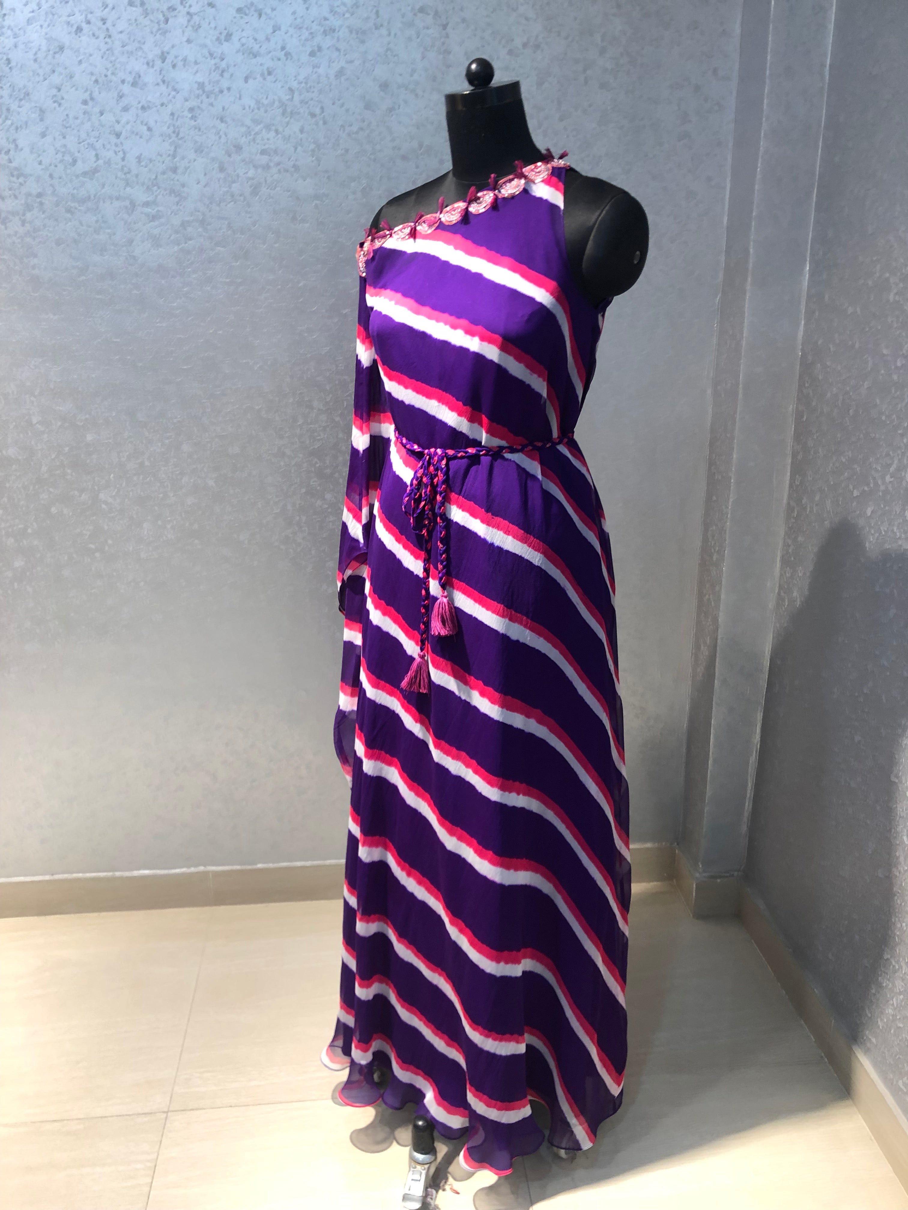 One Side Off Shoulder Lehriya Dress