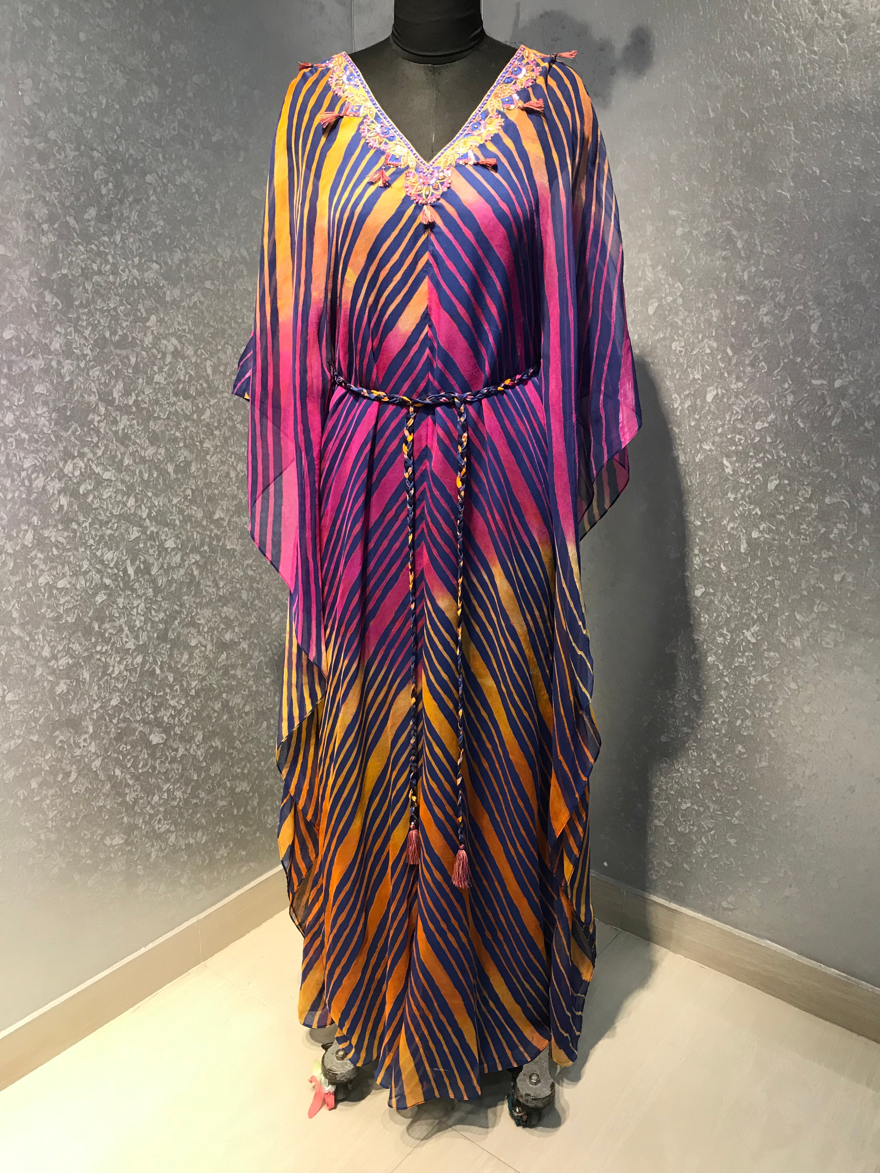 Pigeon Blue Kaftan Leheriya tunic dress