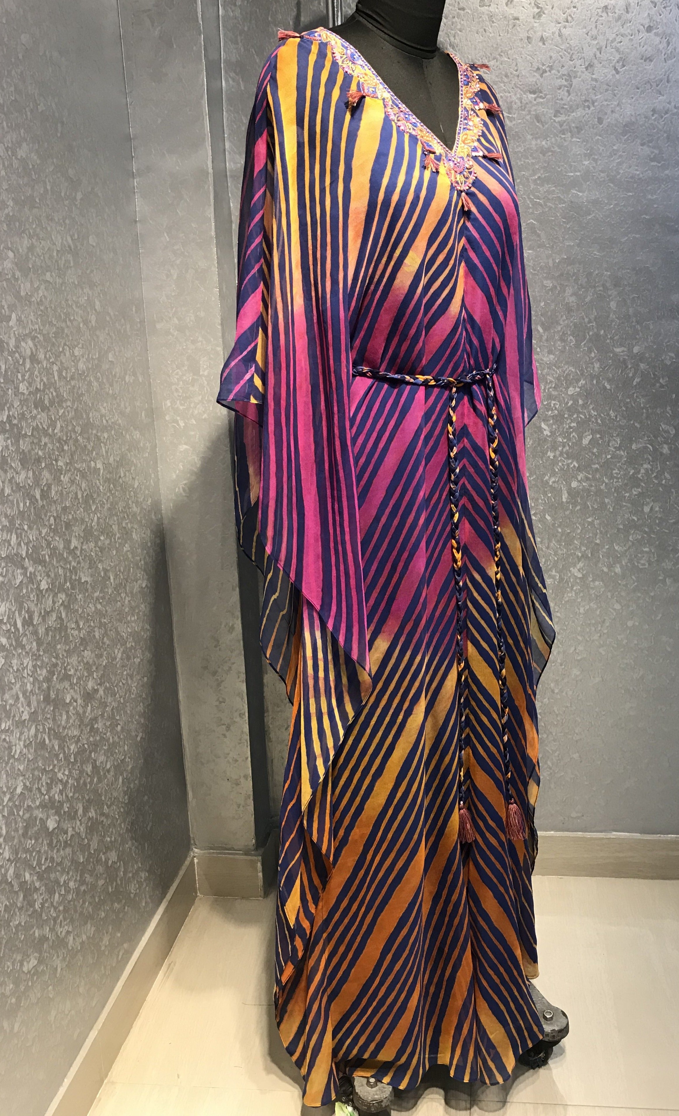 Pigeon Blue Kaftan Leheriya tunic dress