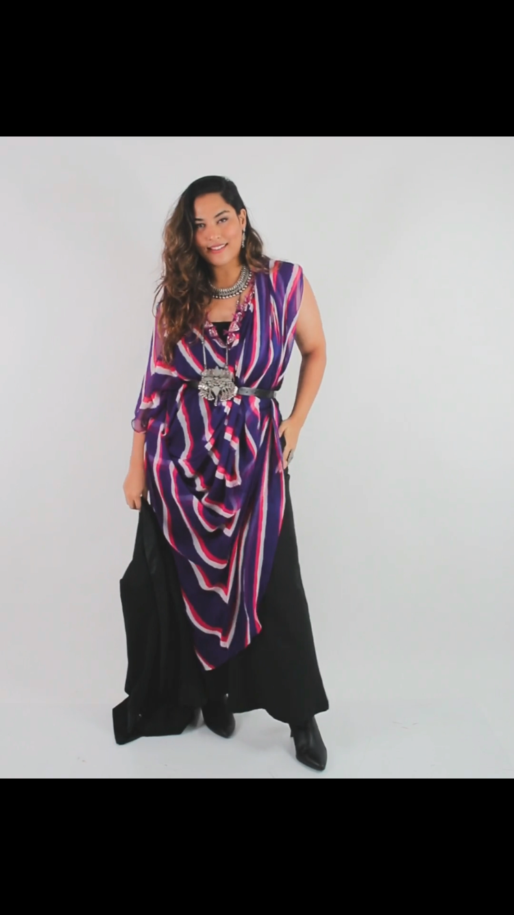 One Side Off Shoulder Lehriya Dress