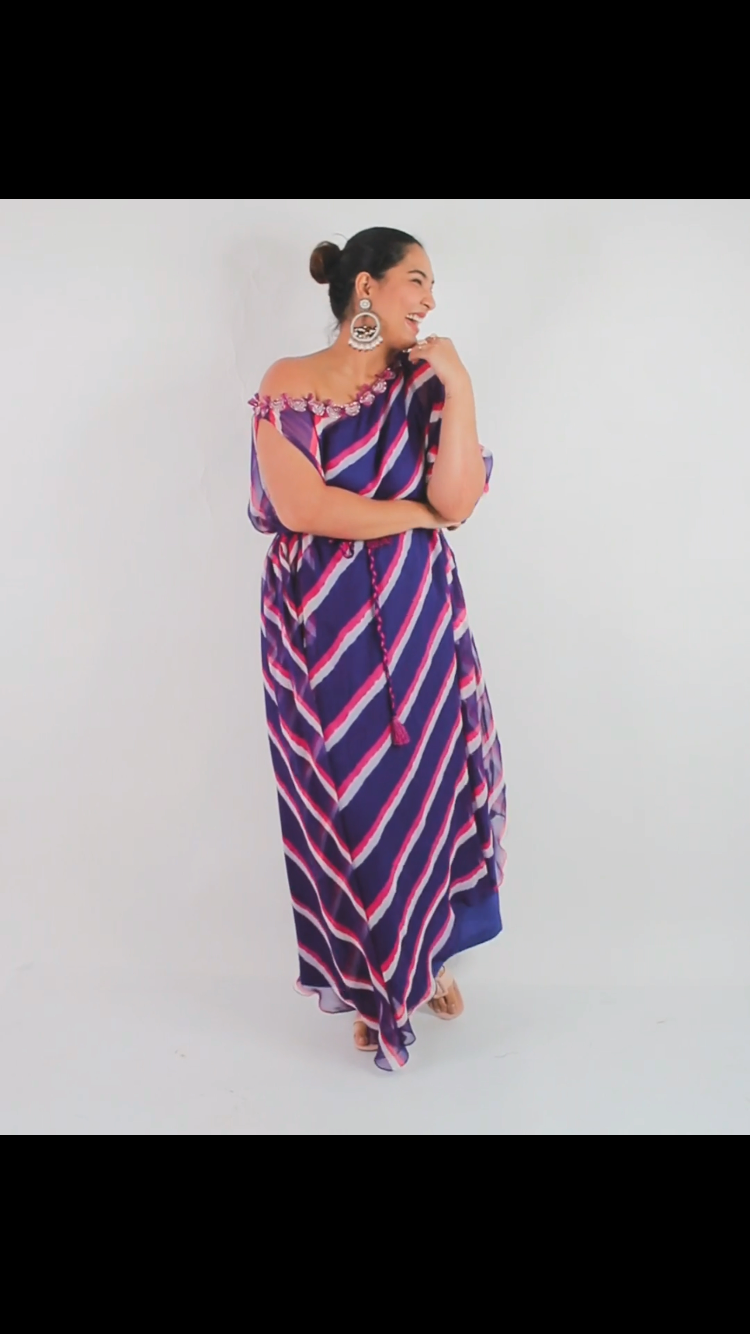 One Side Off Shoulder Lehriya Dress