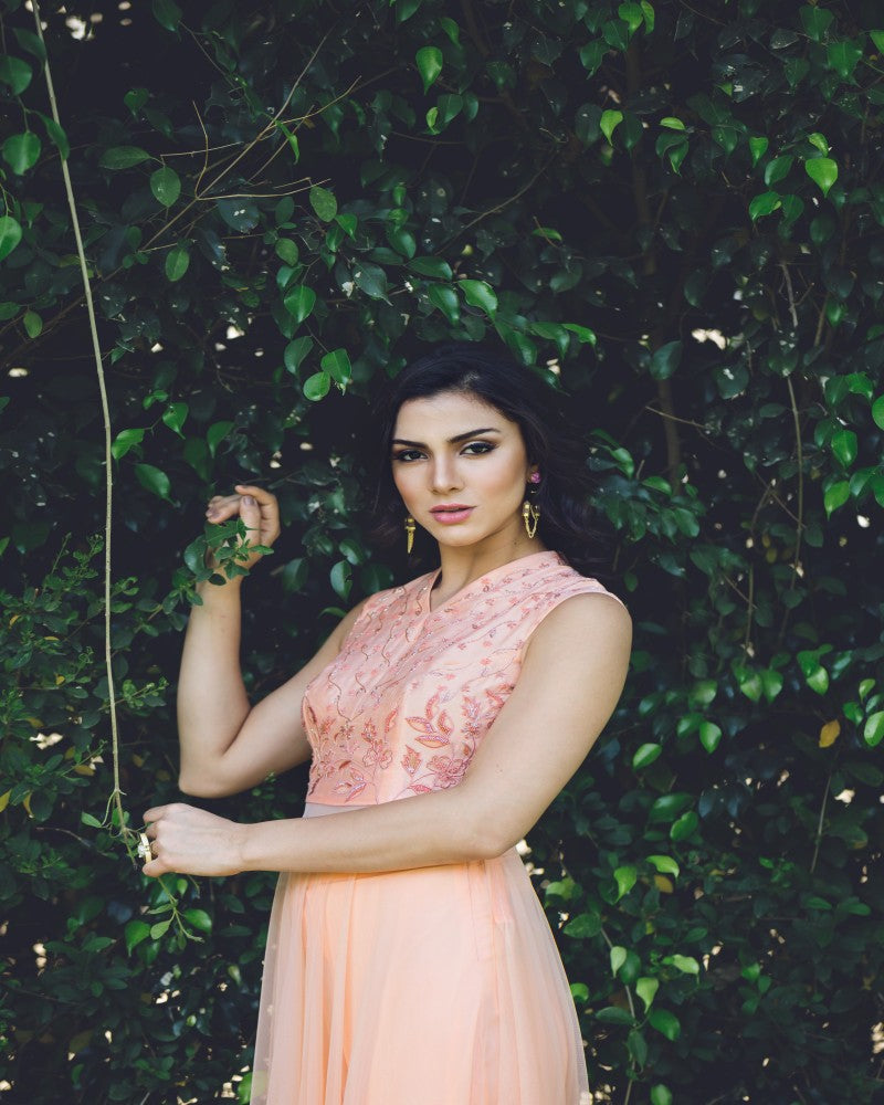 PEACH ASYMMETRIC TUNIC DHOTI SET