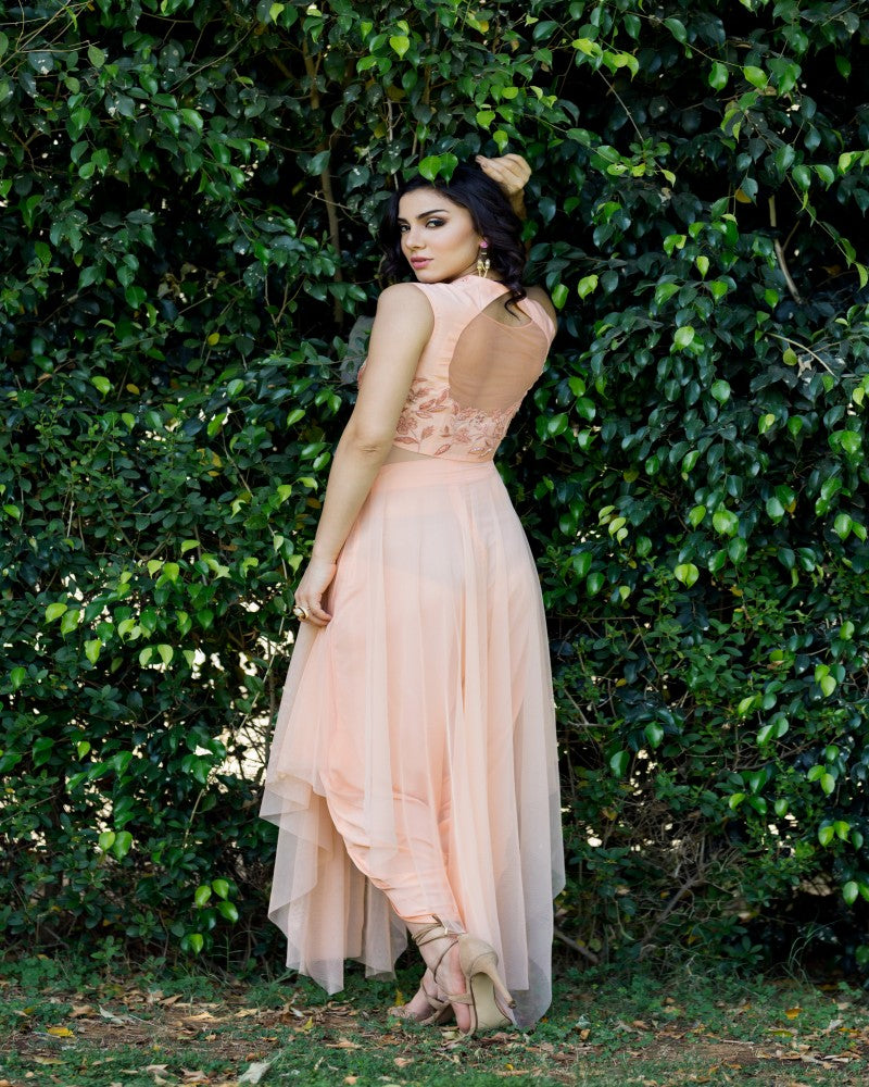 PEACH ASYMMETRIC TUNIC DHOTI SET