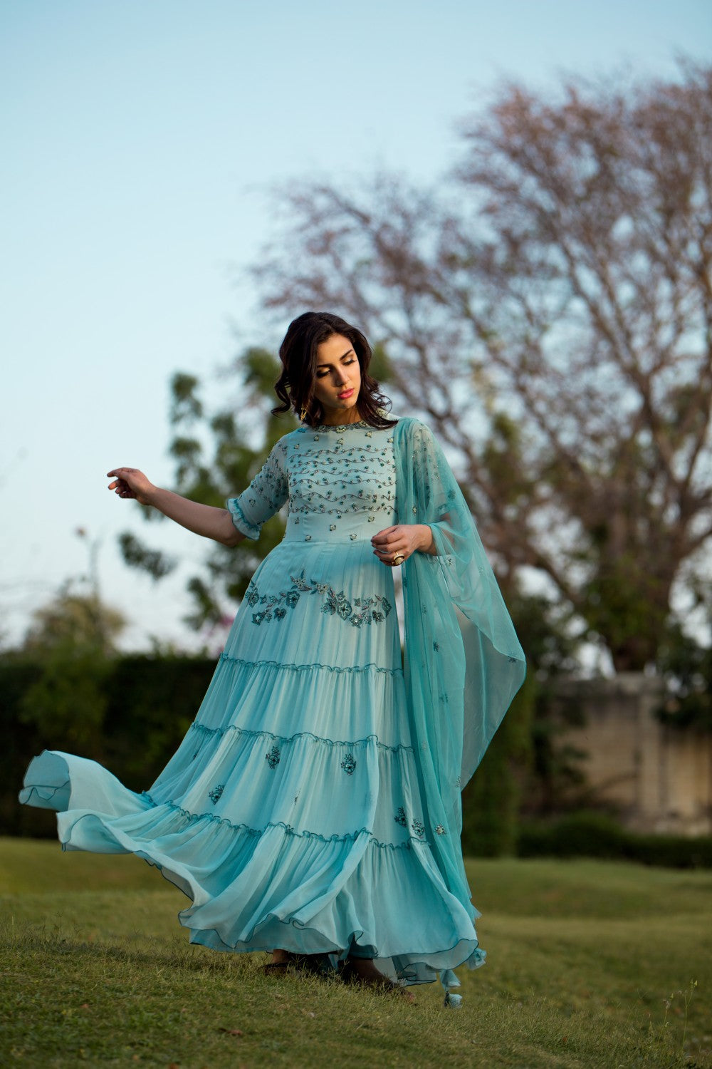 Sage Green Tiered Gown