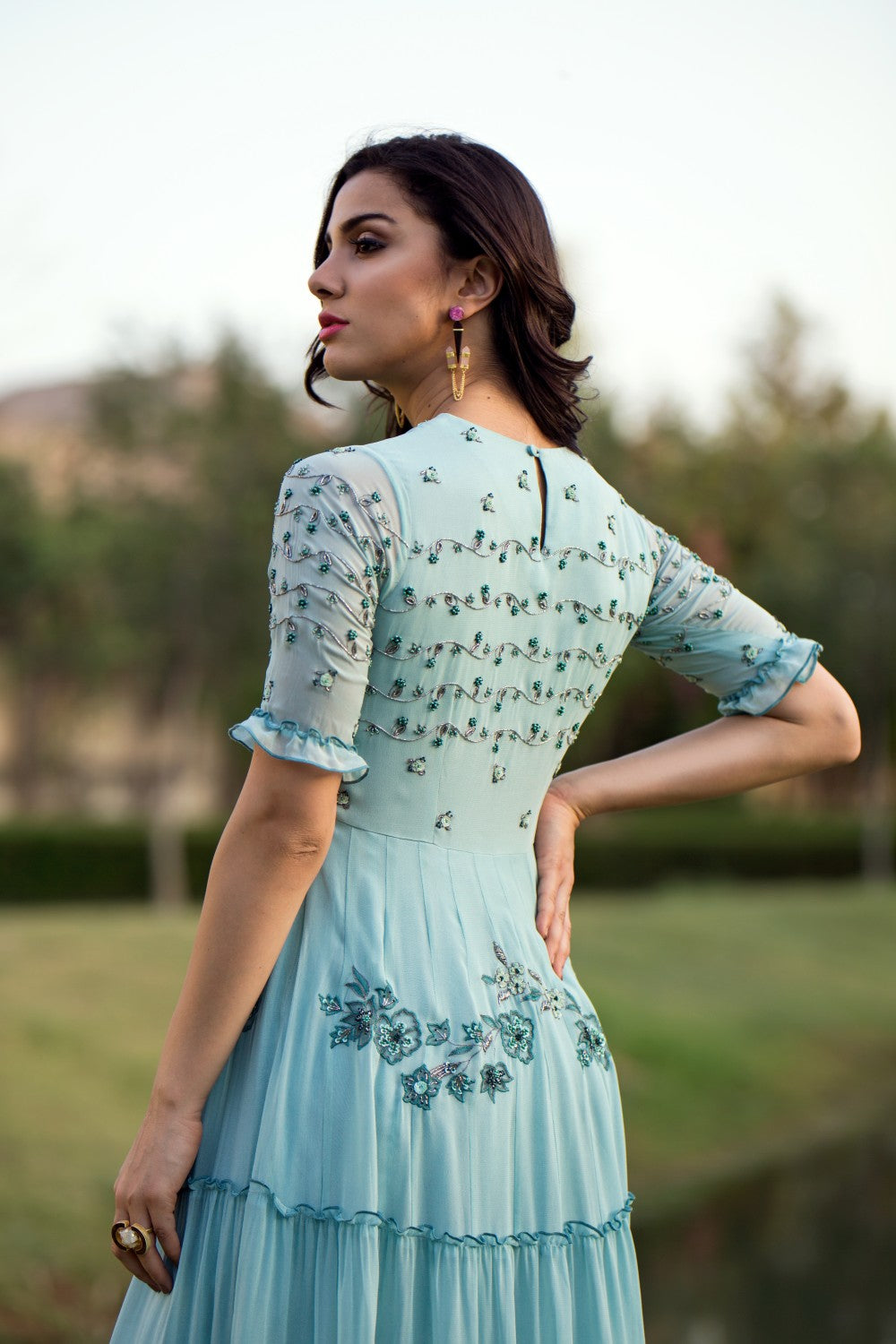 Sage Green Tiered Gown