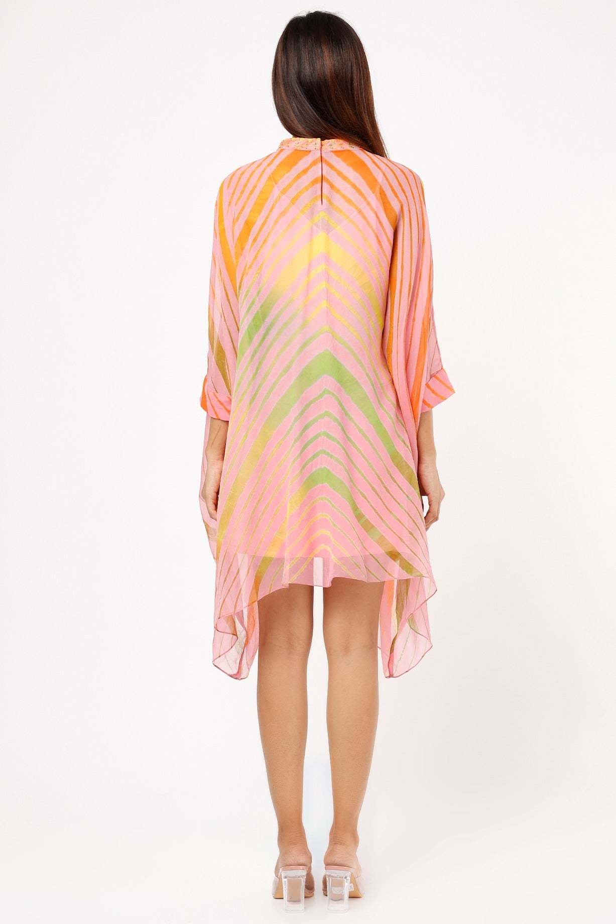 Peach multicolor leheriya tunic dress