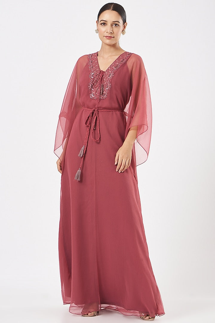 Dusty rose embroidered kaftan dress