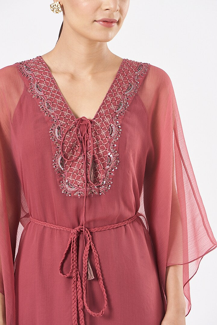 Dusty rose embroidered kaftan dress