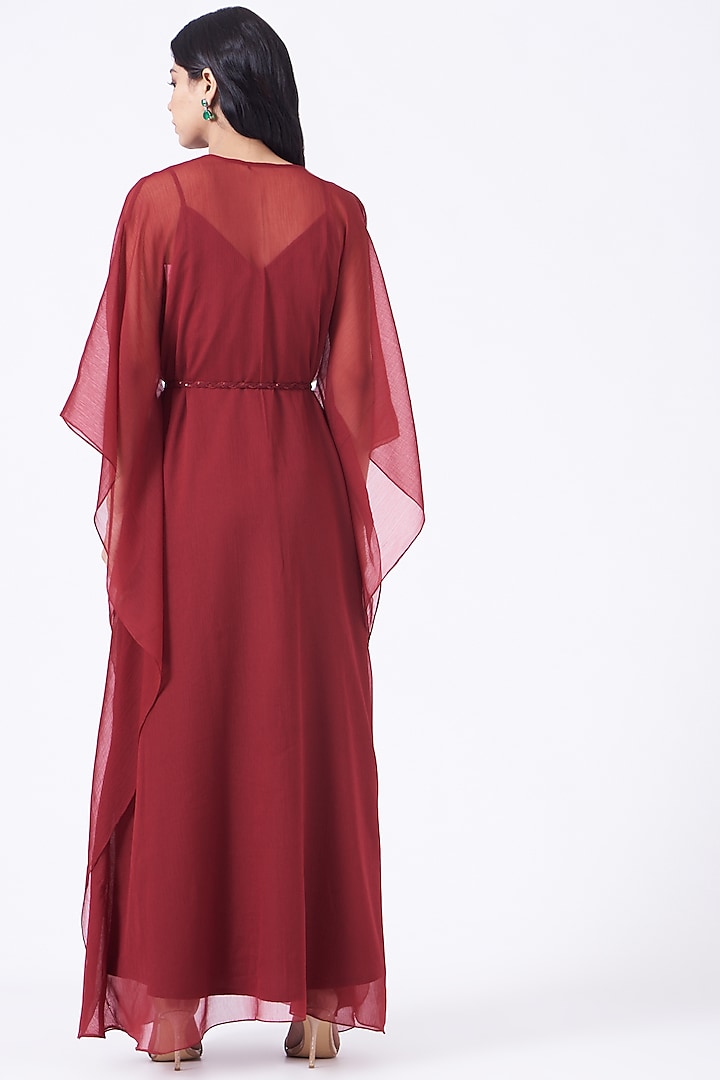 Maroon embroidered kaftan dress
