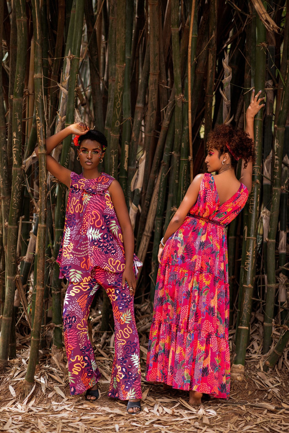 WINE RUFFLE NECK CO ORD SET TOP PANT