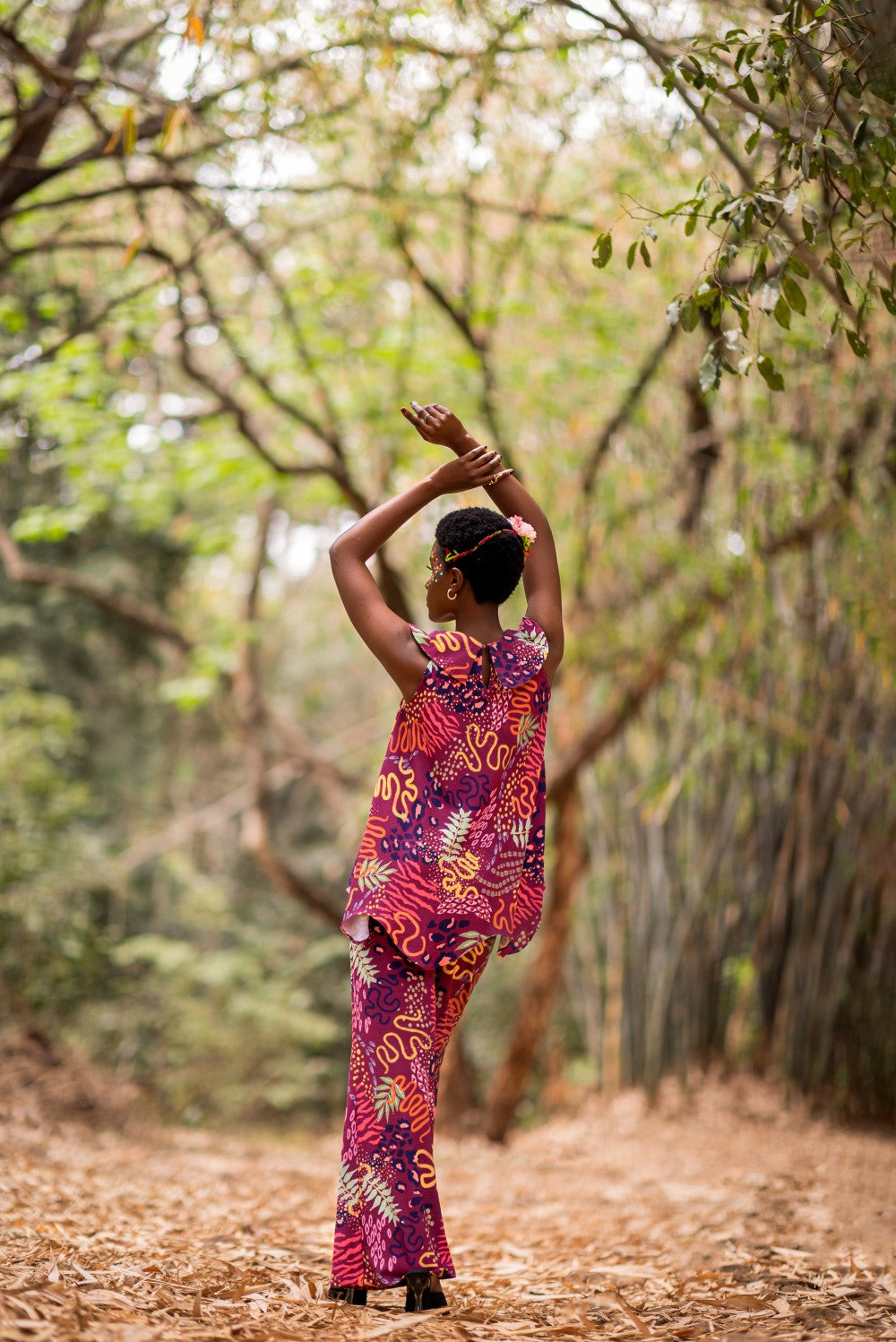 WINE RUFFLE NECK CO ORD SET TOP PANT