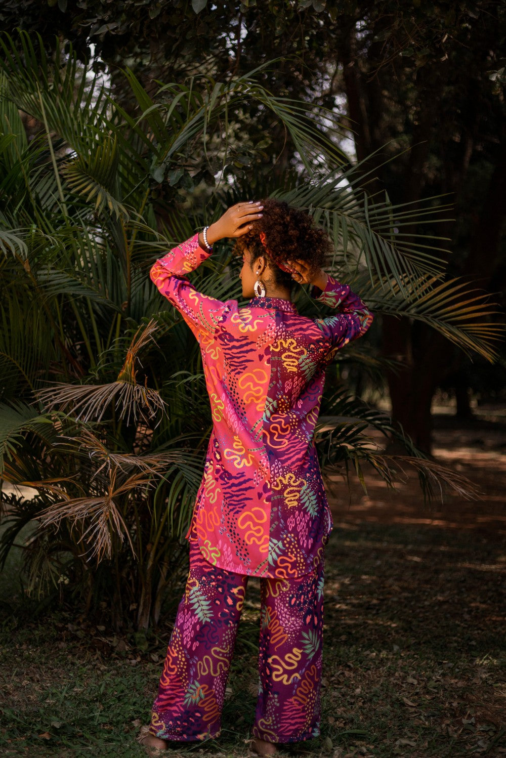 PINK AND WINE HALF AND DRAPE HALF TOP AND PANT