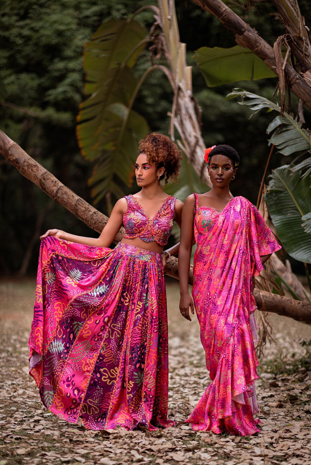 PINK  BLOUSE WITH RUFFLE DRAPE SAREE