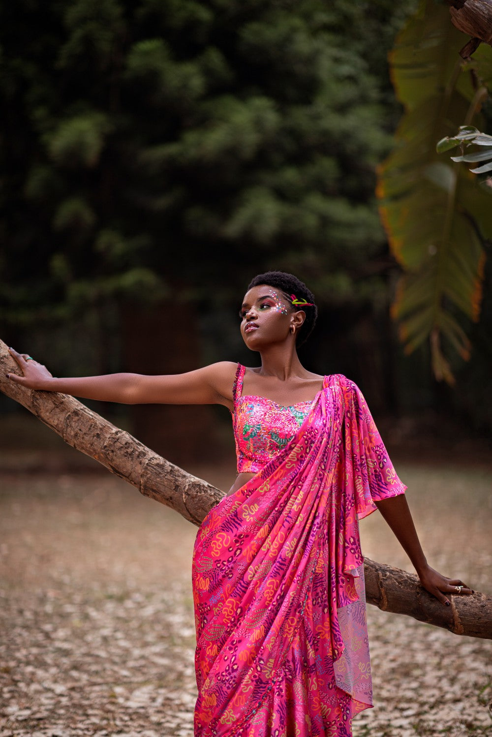 PINK  BLOUSE WITH RUFFLE DRAPE SAREE