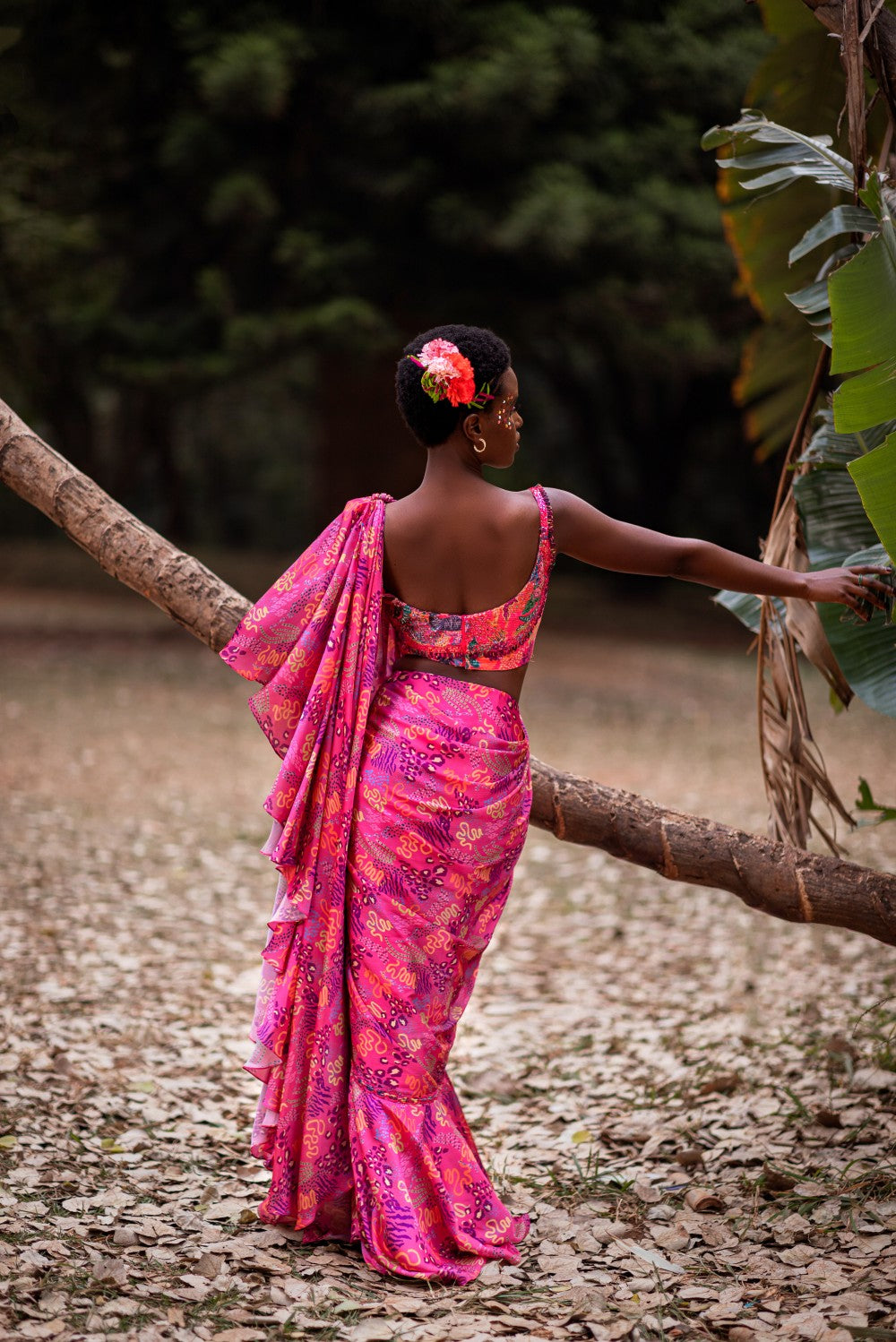 PINK  BLOUSE WITH RUFFLE DRAPE SAREE