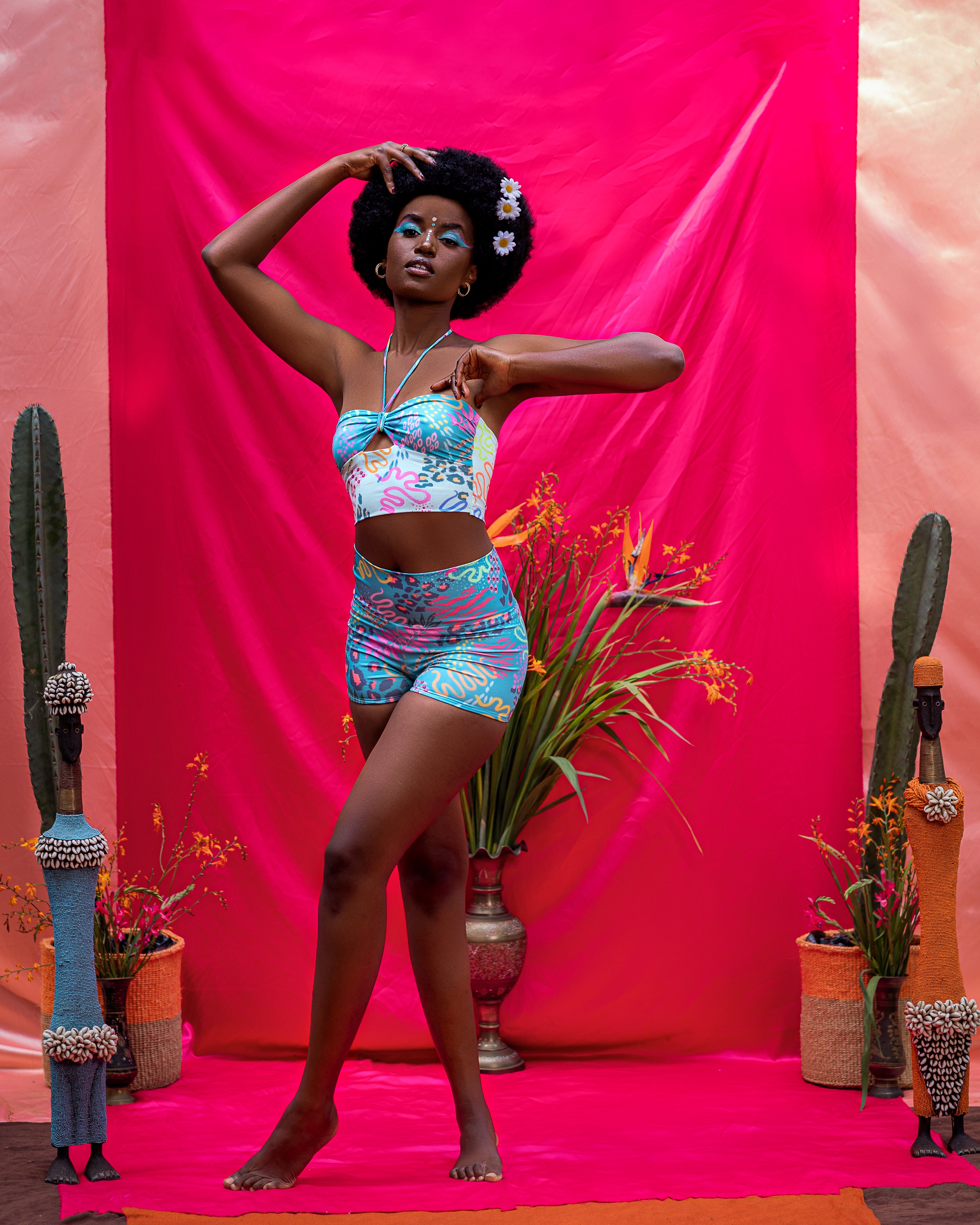 AQUA AND TEAL PRINT SWIM SUIT SET