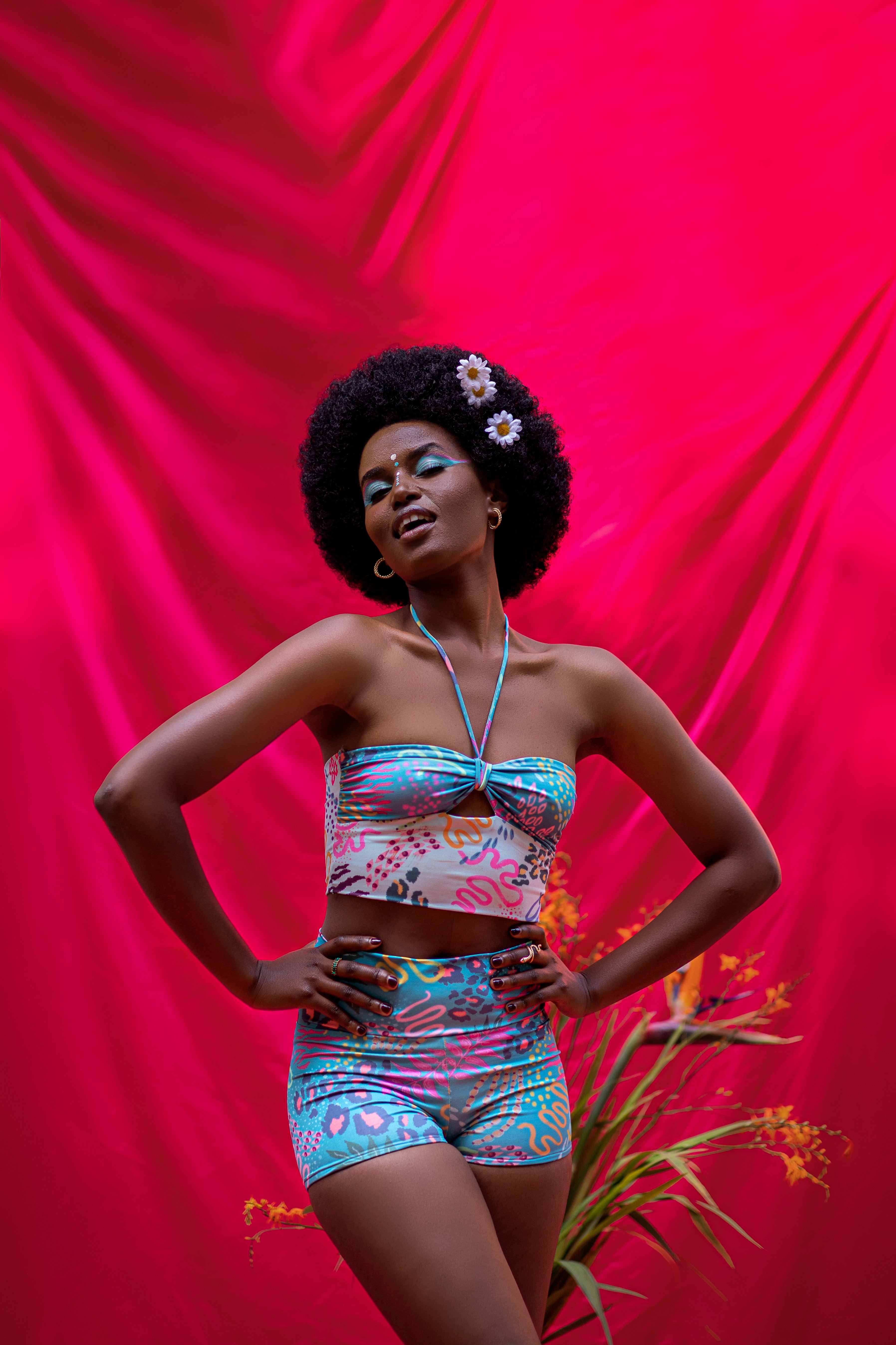 AQUA AND TEAL PRINT SWIM SUIT SET