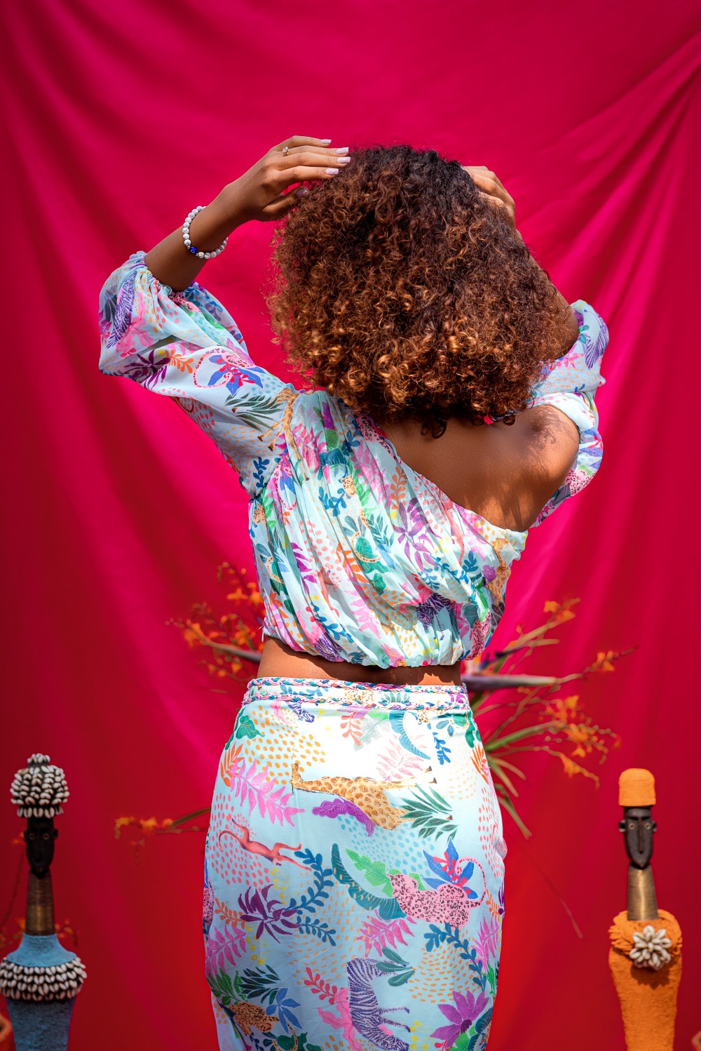 AQUA ONE SHOULDER TOP WITH DRAPED SKIRT