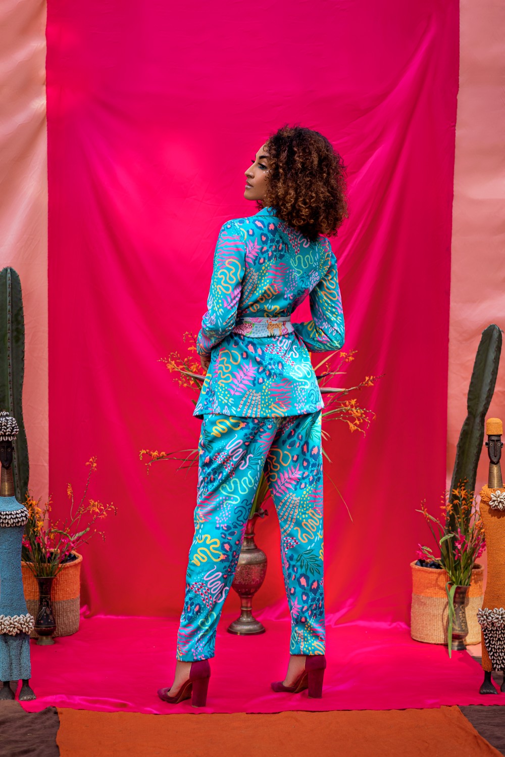 TEAL JACKET SET WITH AN AQUA TIE UP BELT