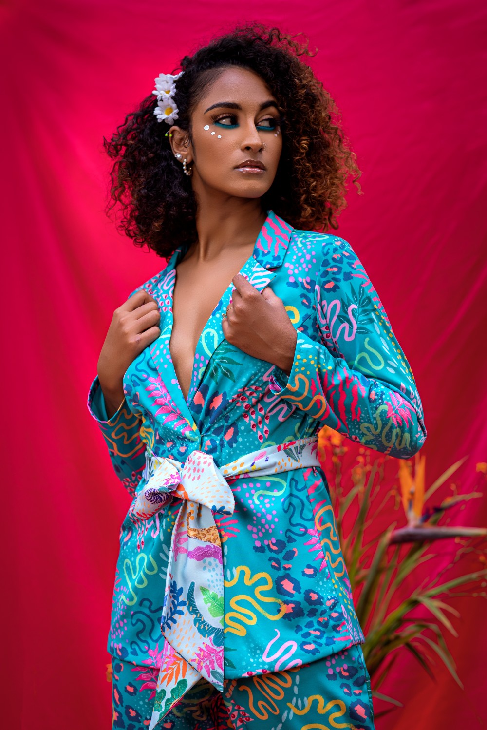 TEAL JACKET SET WITH AN AQUA TIE UP BELT