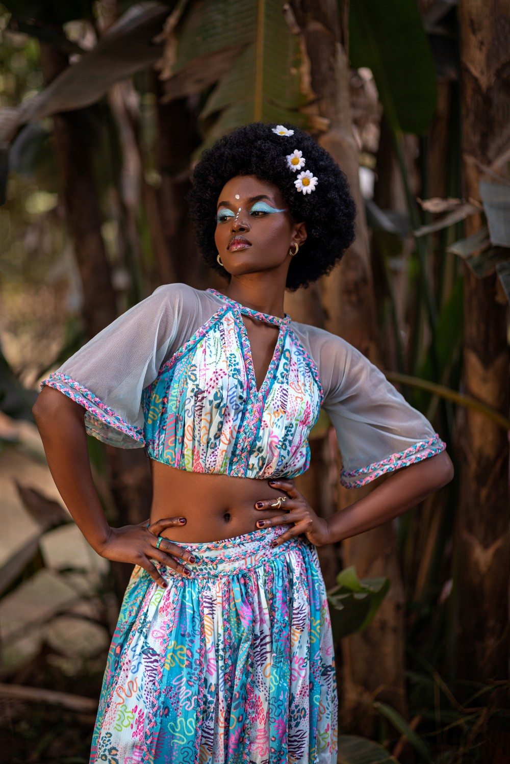 AQUA AND TEAL  CROP TOP WITH LEHENGA SET