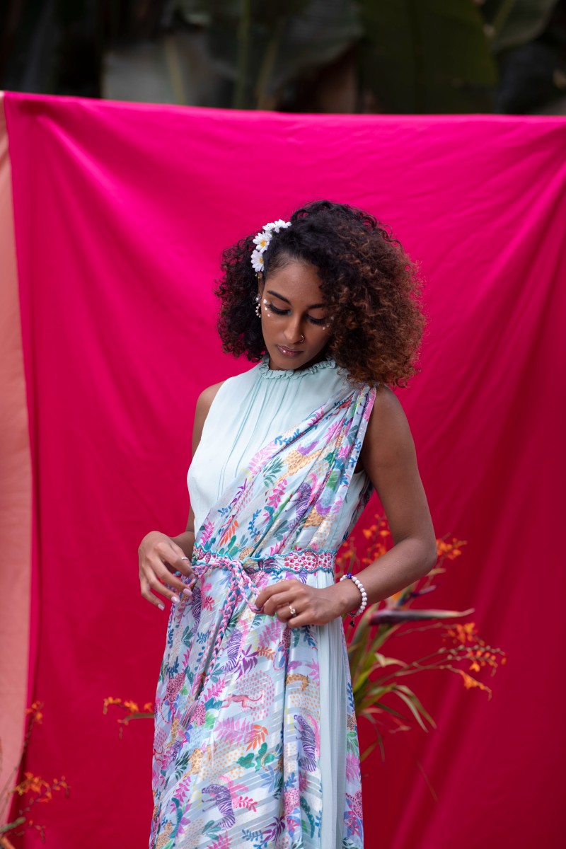 DRAPE DUPATTA WITH GOWN AND EMBROIDERED BELT