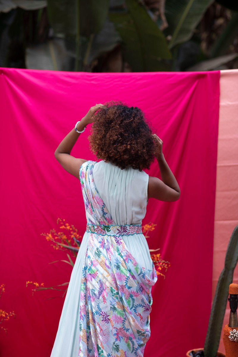 DRAPE DUPATTA WITH GOWN AND EMBROIDERED BELT