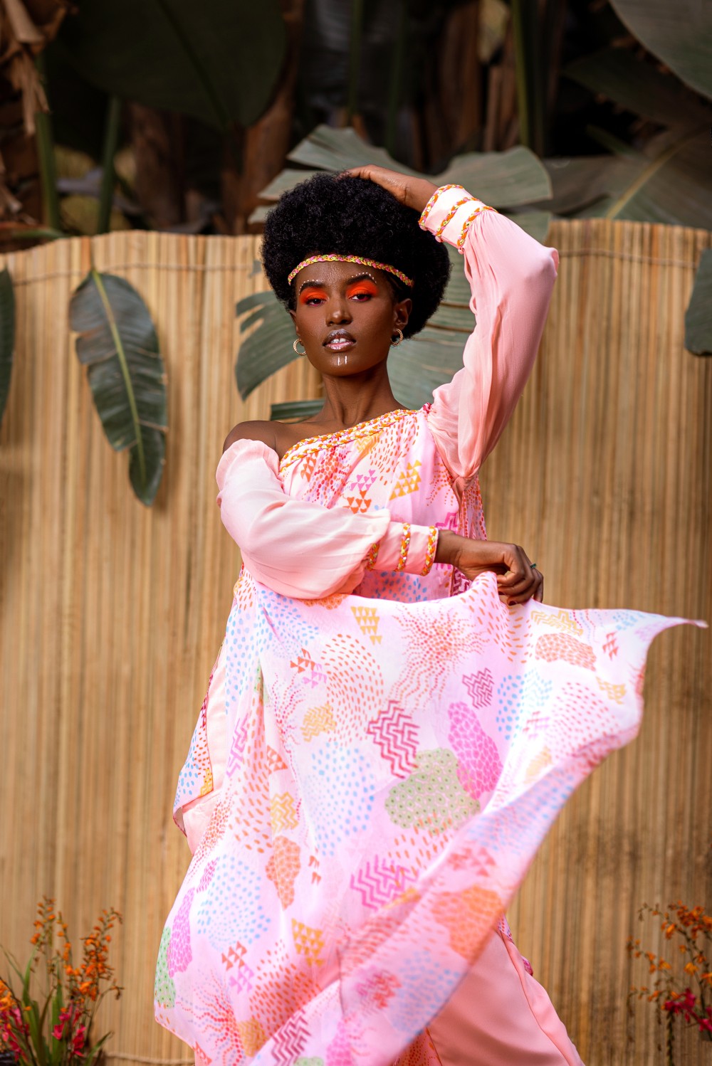 ONE SHOULDER DRAPE ASYMMETRIC  TOP WITH FLARED PANTS