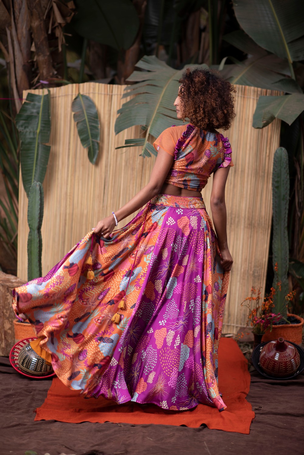 ORANGE BLOUSE WITH ORANGE AND PURPLE LEHENGA