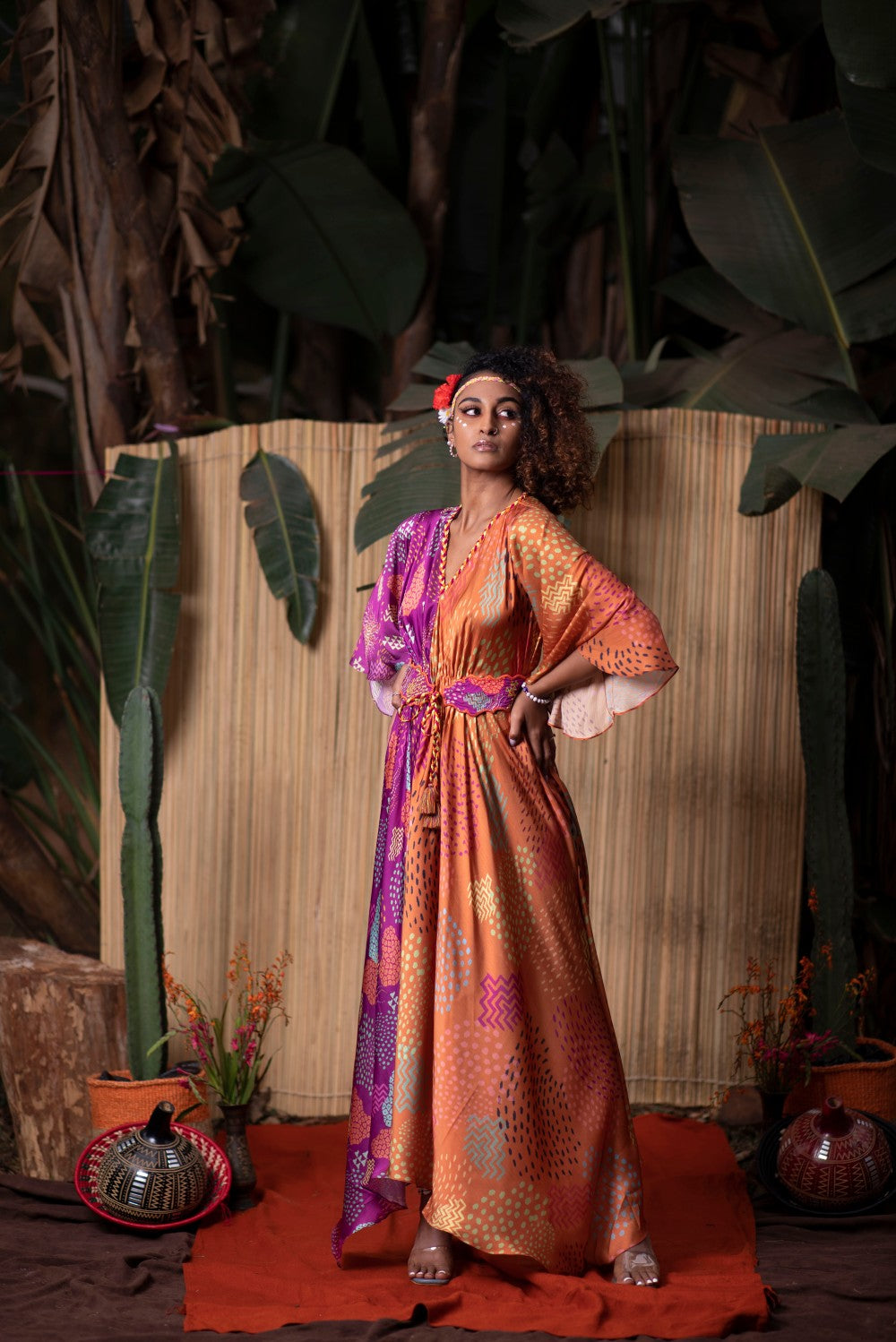 HALF AND HALF ASYMMETRIC DRESS WITH BELT