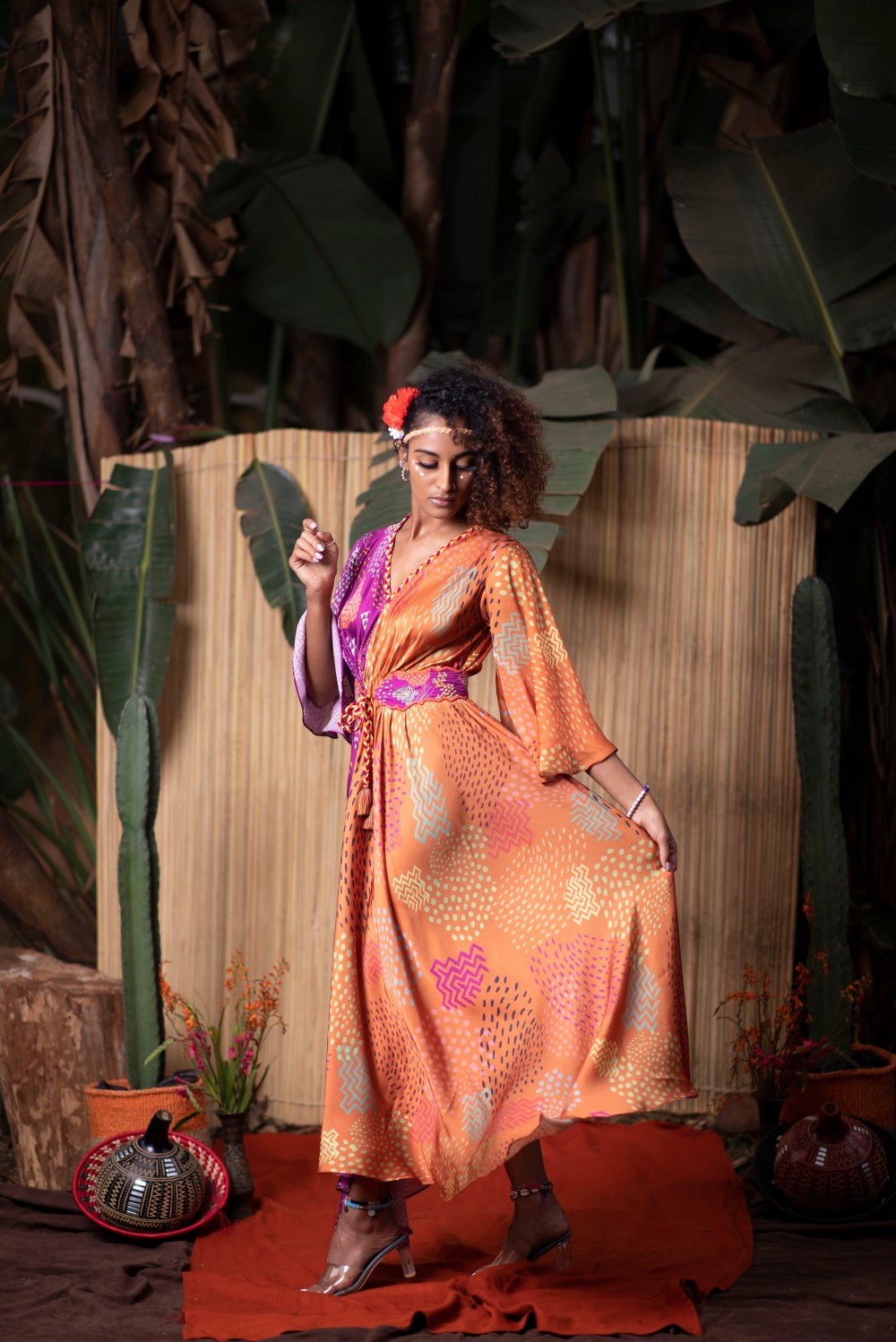 HALF AND HALF ASYMMETRIC DRESS WITH BELT