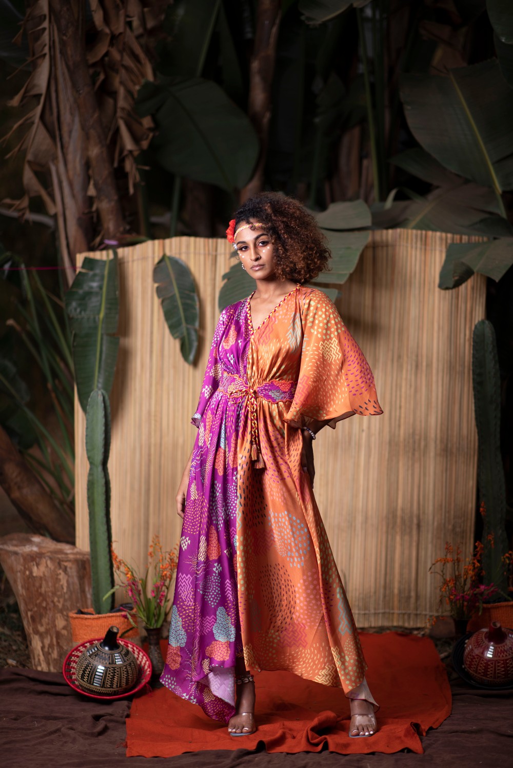 HALF AND HALF ASYMMETRIC DRESS WITH BELT