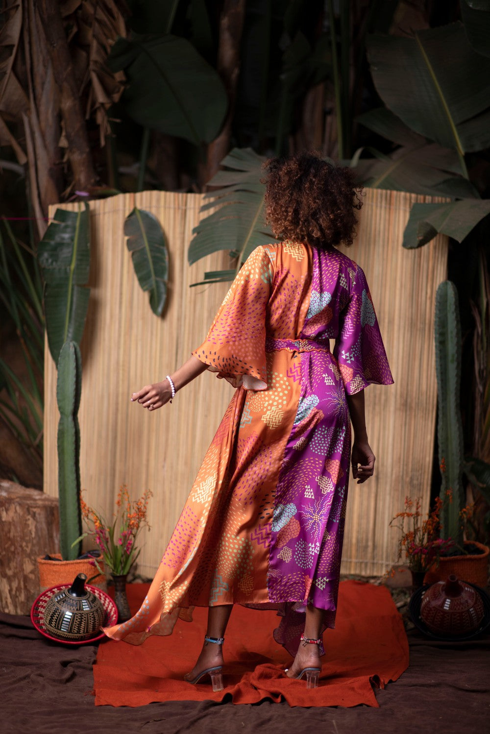 HALF AND HALF ASYMMETRIC DRESS WITH BELT