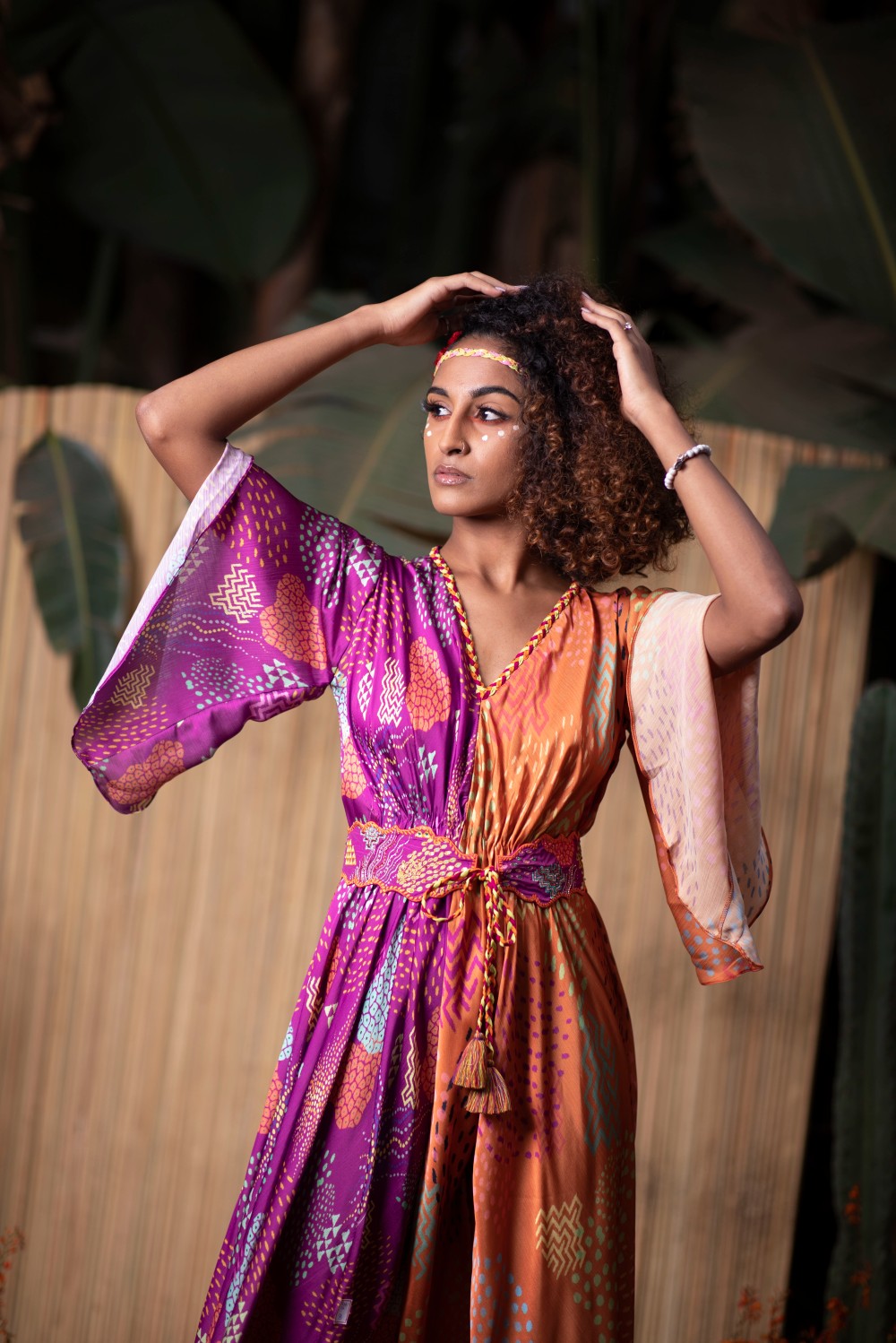 HALF AND HALF ASYMMETRIC DRESS WITH BELT