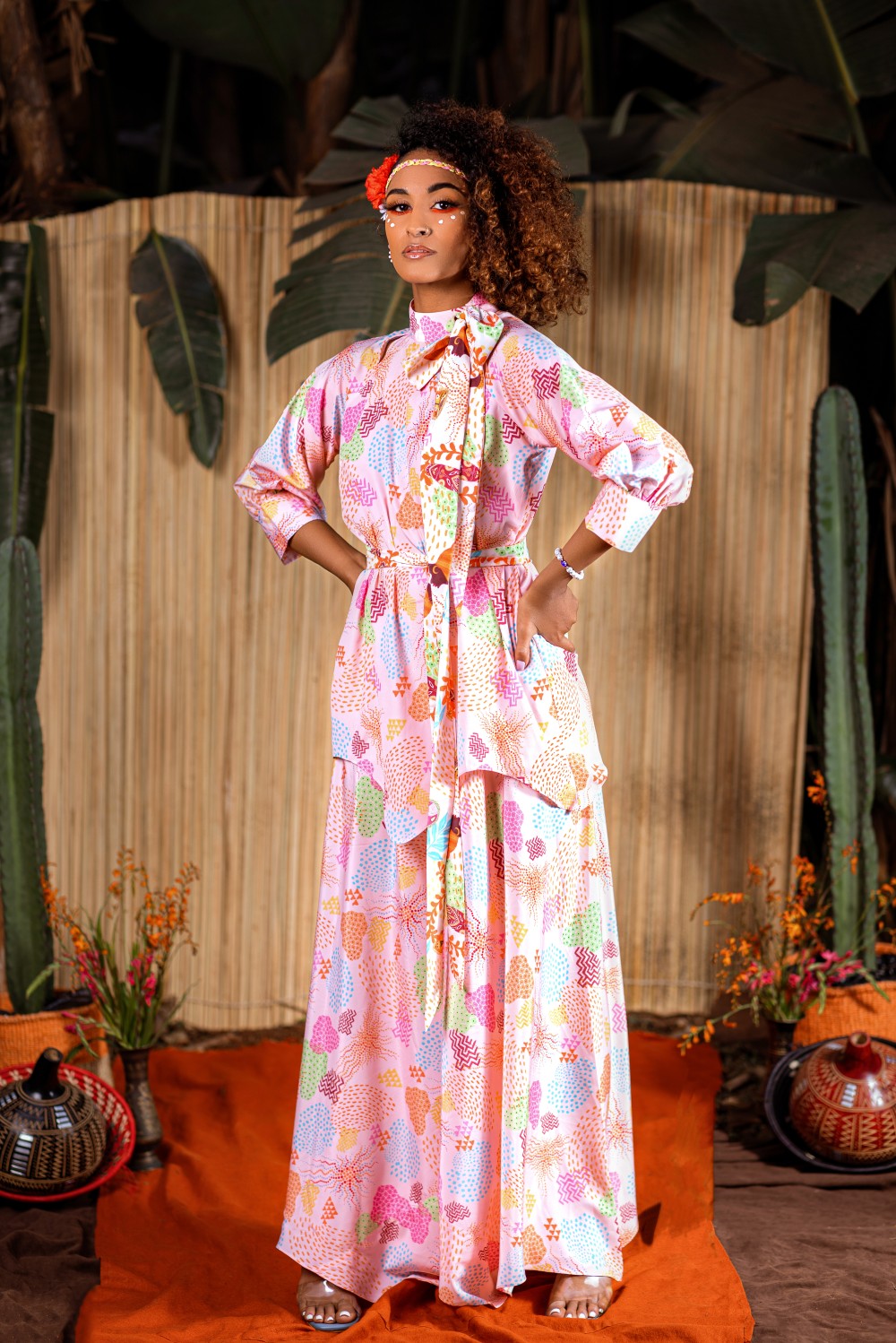 BABY PINK CO ORD SET TOP BOTTOM WITH A NECK TIE UP