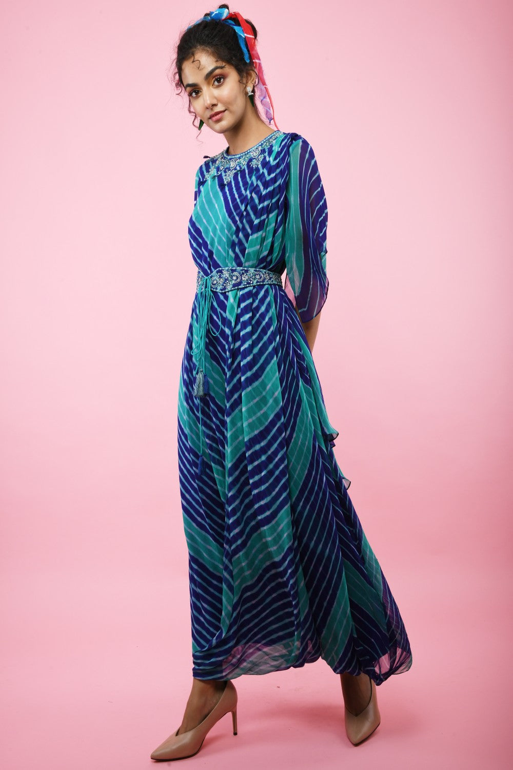 Leheriya Cowl Saree Tunic